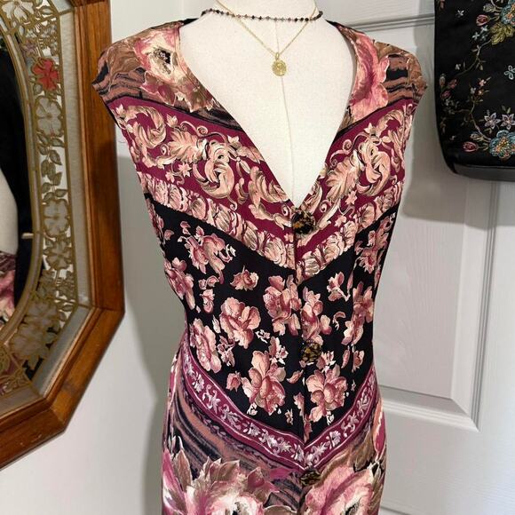 VTG 90s Carole Little Pink & Black Boho Fairy Whimsy Floral Sleeveless Vest Top - Picture 2 of 8